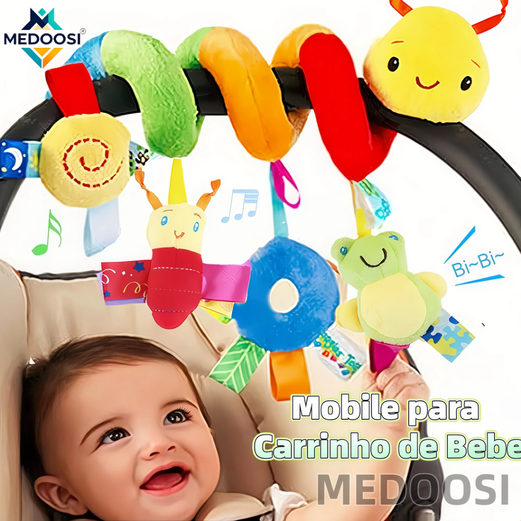 MEDOOSI Bebê Recém Nascido Mobile Centopeia Espiral /ARCO-IRIS Coruja Carrinho Brinquedo Conforto de Berço Com Chocalho