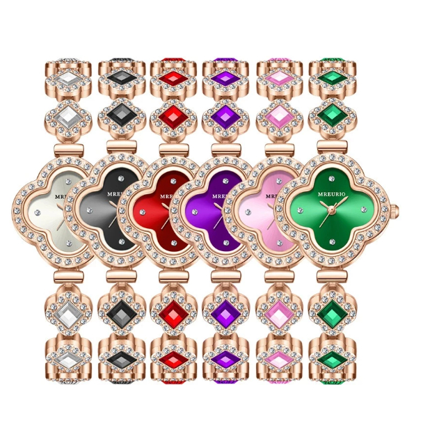 Relógio Feminino Trevo de Diamantes Relógio Feminino Trevo Luxo Dourado com Pulseira strass Brilho..
