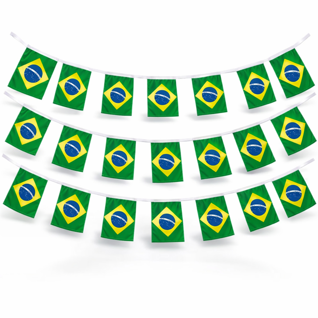 Kit Bandeirinhas do Brasil Copa do Mundo 2026 Varal de Bandeiras - 20 Bandeirinhas - 10 Metros Cada Varal