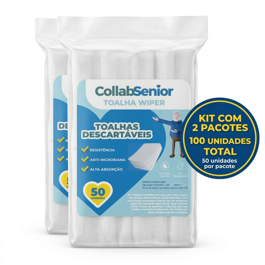 Kit Toalhas Higiênicas Descartáveis Macias Banho De Cama 25x35 CollabSenior 100 unidades