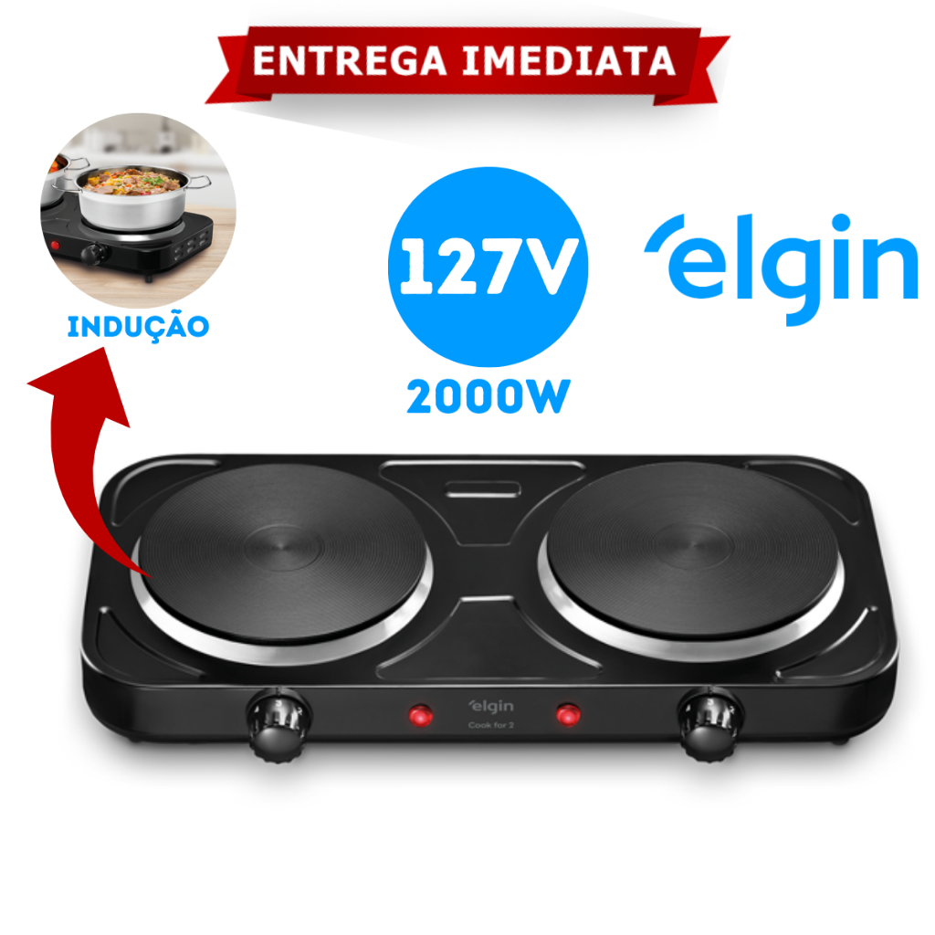 Fogão Elétrico 2 Bocas Elgin Preto 127V Indução 5 Temperaturas Double Cook