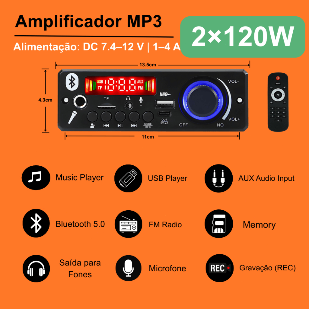240W DIY Casa Amplificador Digital MP3 Decodificador Placa 2*120W Bluetooth 5.0 USB TF FM Radio