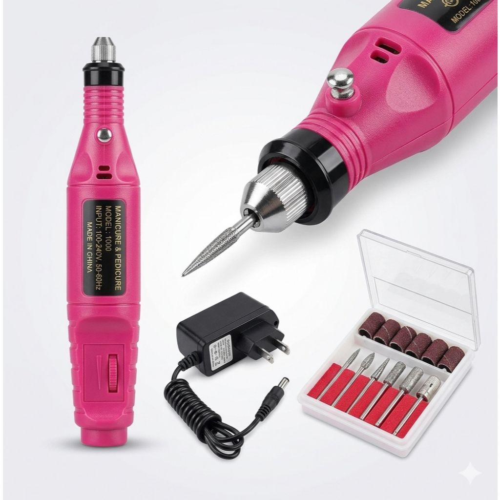 Lixa Rosinha Caneta Lixadeira Motor Unha Elétrica Profissional Bivolt Rosa
