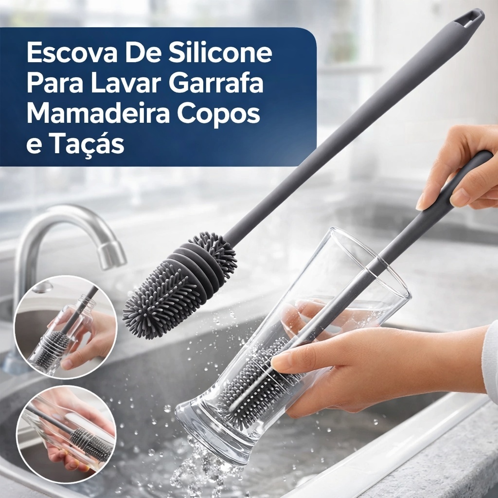 Kit 1 a 4 Escova de Silicone Para Lavar Garrafas Mamadeira Copos Taças Limpa Copos Multiuso
