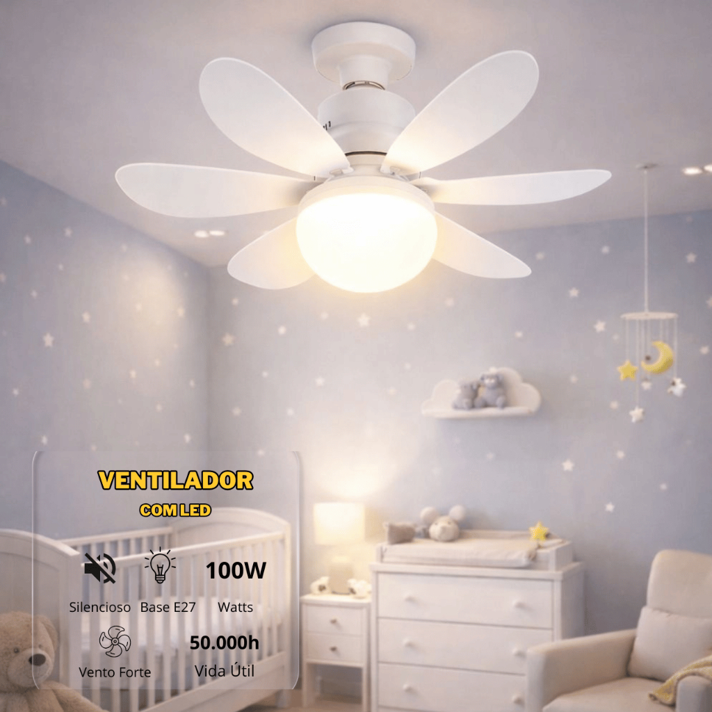 Ventilador de Teto 100W Luz Led 3 Tipos de Luz C/ Controle Remoto Ventilador C/ 6 Hélices Bivolt