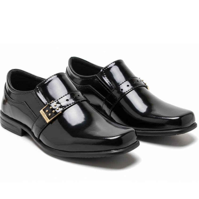 Sapato Social Infantil Masculino Verniz Preto Leve Super Confortavel