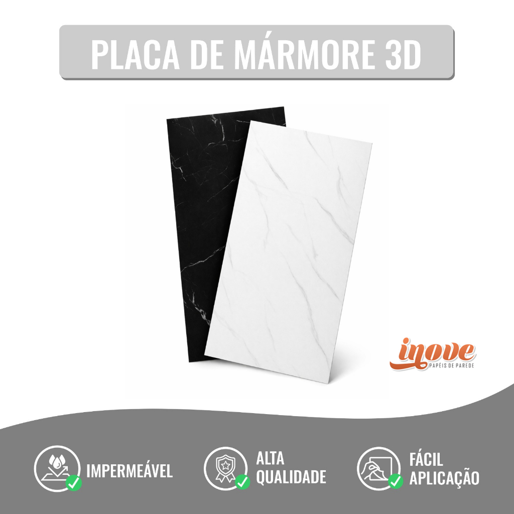 Kit Placas Adesivas 3D Marmore 60x30 cm Lavável Parede Cozinha Sala
