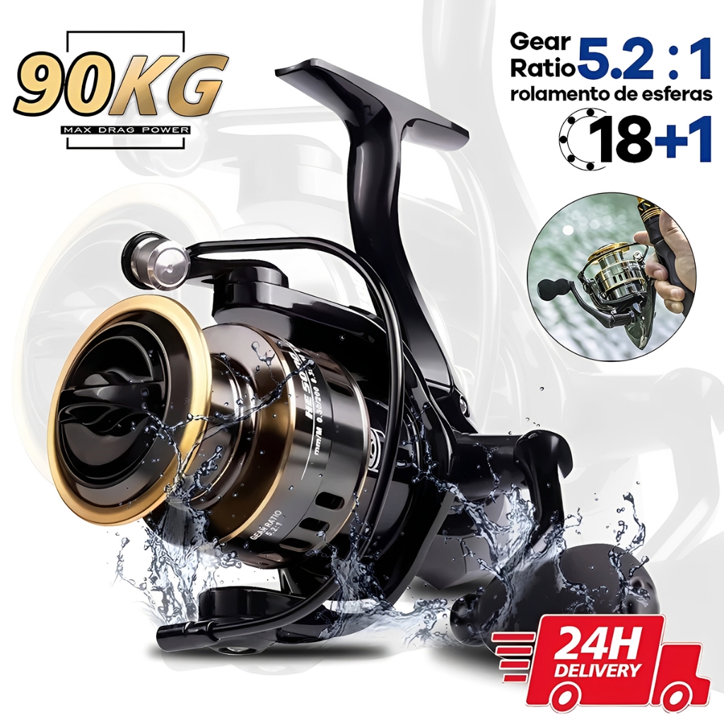 Molinete De Pesca De Metal EVA Max Arraste 10kg Cana Em Água Salgada Relação 5.2:1, 18+1 Rolamentos