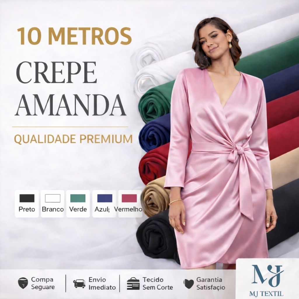 Tecido Crepe Amanda 10 Metros 1,50m Largura – Acetinado, Não Transparente,  Caimento Perfeito, Ideal para Vestidos
