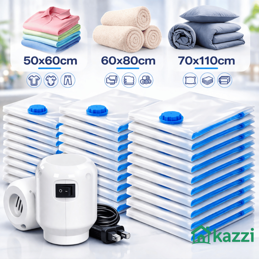 Saco a Vacuo para Roupas e Viajem 50x60 60x80 70x110 com Bomba Elétrica ou Manual Escolha seu Kit