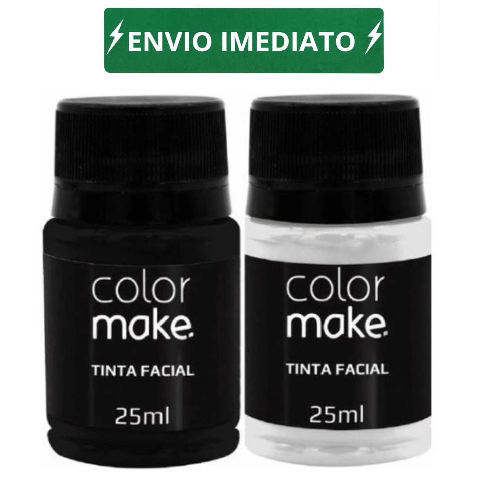 Kit Tinta Liquida Facial Colormake 25ml C/ 2 (preto/branco) - ENVIO IMEDIATO FESTA MAQUIAGEM ARTISTICA