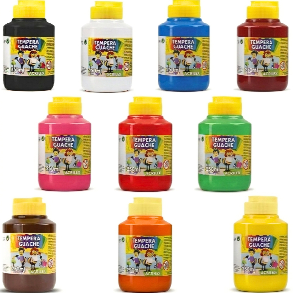 Kit Tinta Guache Acrilex 250ml Cores À Escolha Escolar Artesanato
