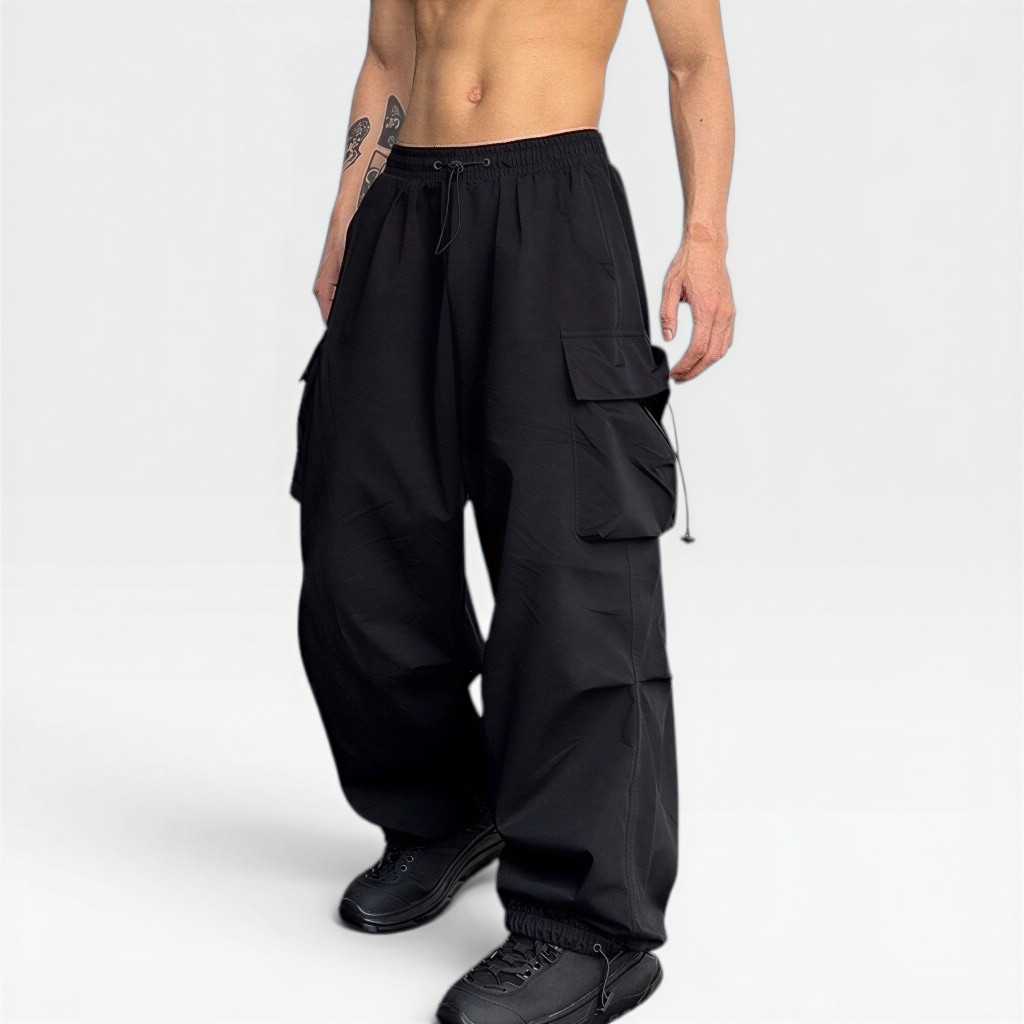 Calça Cargo larga Unisex Larga Skate,Casual estilo Cordão de Ajuste