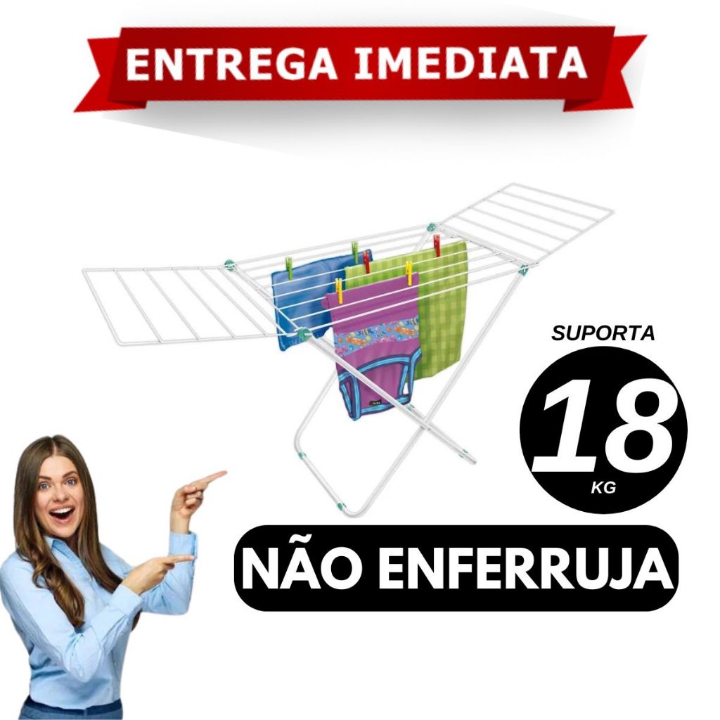 Varal De Chão Inox Com Abas Reforçado Dobrável Slim Secalux
