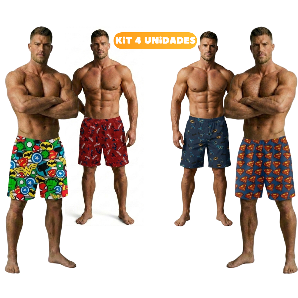kit 4 Samba Canção /Pijama Masculino Short para Dormir Super Confortável