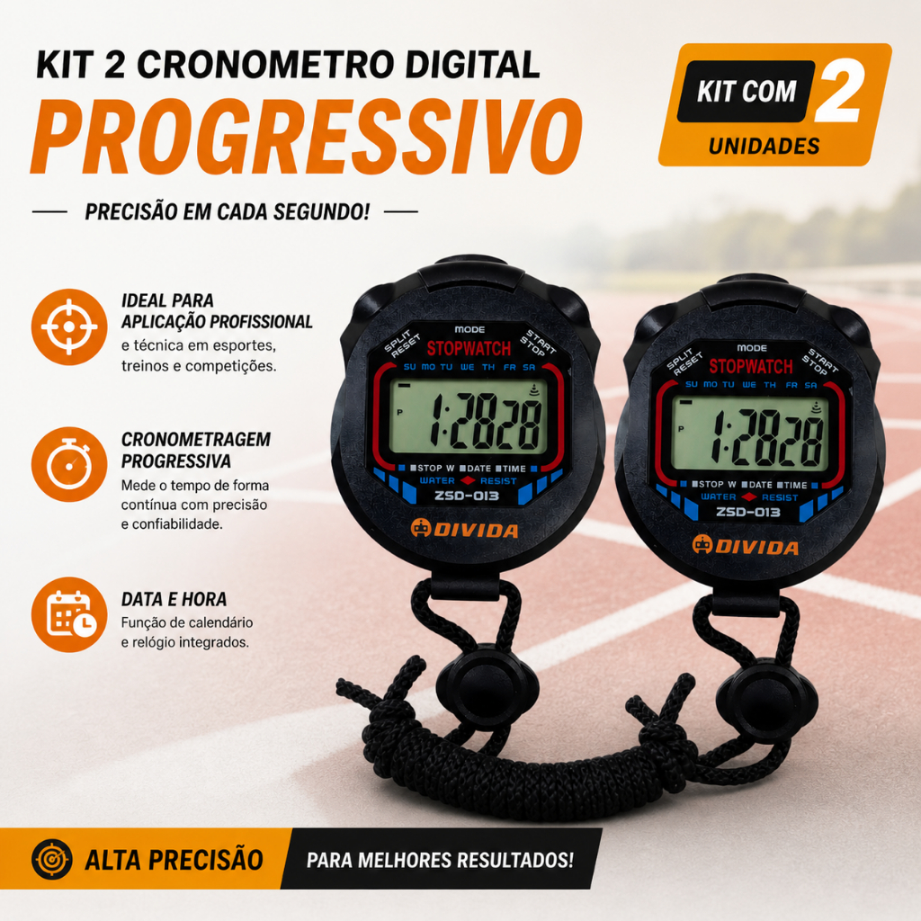 Kit 2 Cronômetros Digitais Progressivo De Mão Alarme Relógio Com Corda Temporizador Esportes Estudos