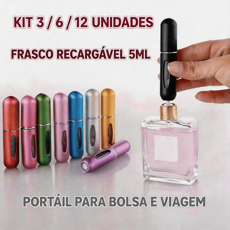 Kit 3 6 ou 12 Frasco Perfume Viagem 5ml Recarregável Atomizador Spray Portátil