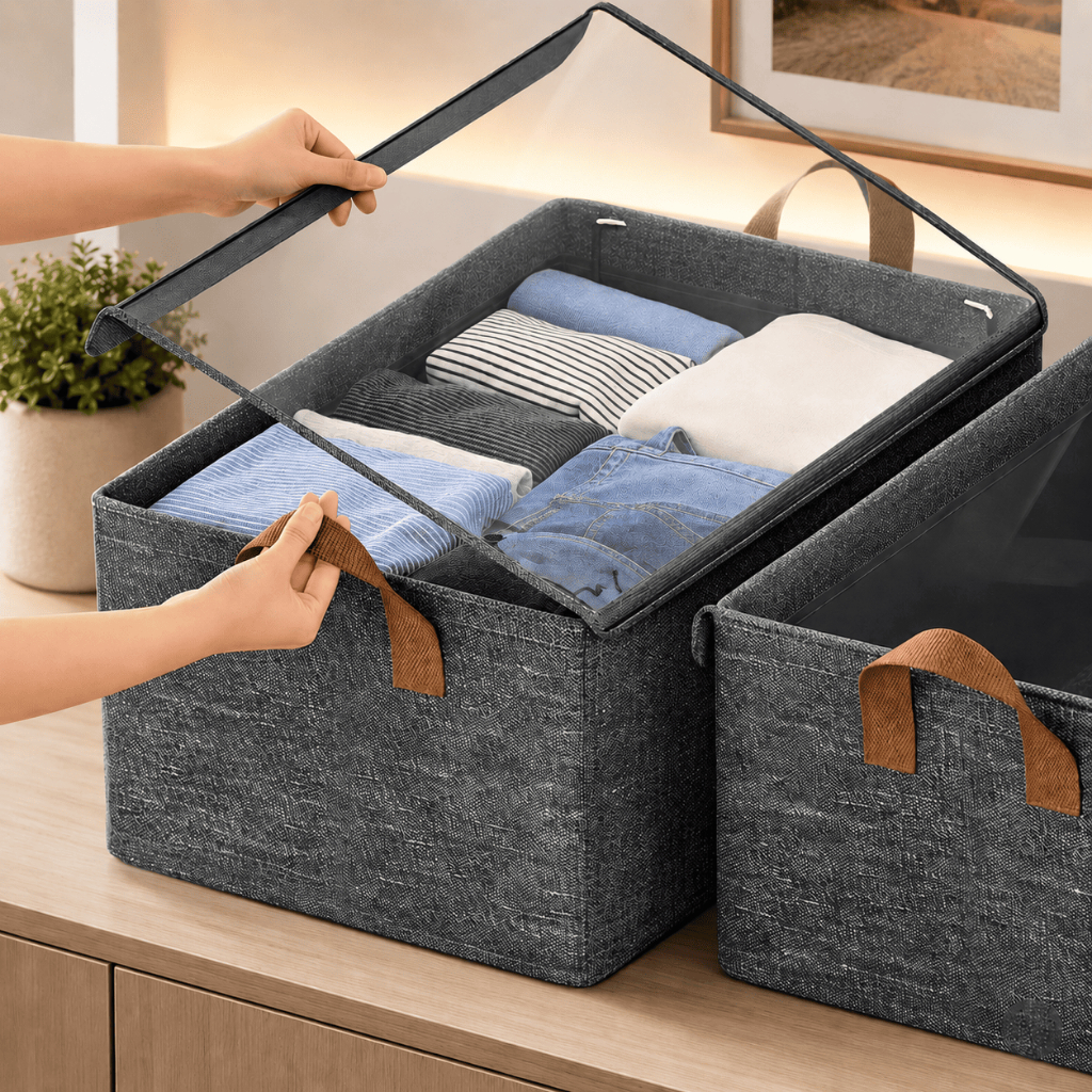 Caixa Organizadora com Tampa Dobrável Grande Para Roupas Guarda Roupa Armário Organizador Multiuso