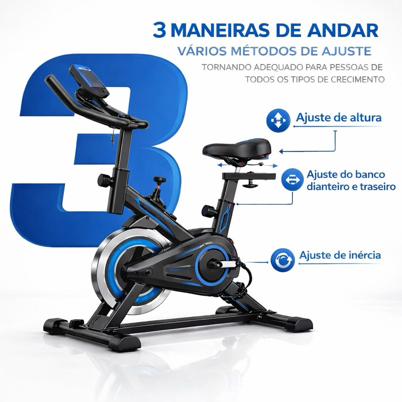 Bicicleta Bike Ergometrica Spinning Academia Fitness Profissional 120kg Roda Inércia 4Kg 13kg