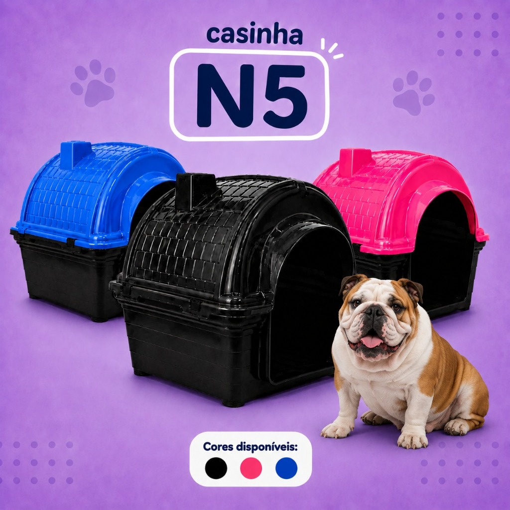 Casinha De Cachorro N5 Plástica Resistente Para Cães Pequenos e Médios Com Telhado Removível Preta Ou Rosa