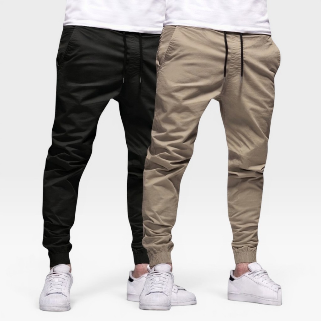 Calça Jogger Masculina Sarja ou jeans 4 bolsos com punho elástico streetwear varias cores
