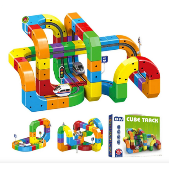 Kit 48/51/81/123 Trem Magnético Peças Cube Track Brinquedo Educativo De Blocos 3D Recarregável USB