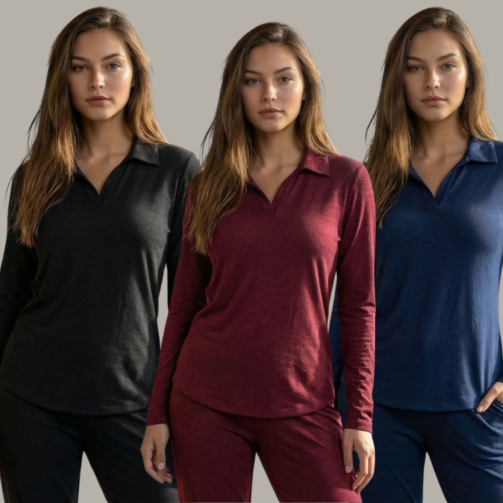 Kit com 3 Blusas Feminina de Manga Longa Camisa Polo Viscolycra Estilosa