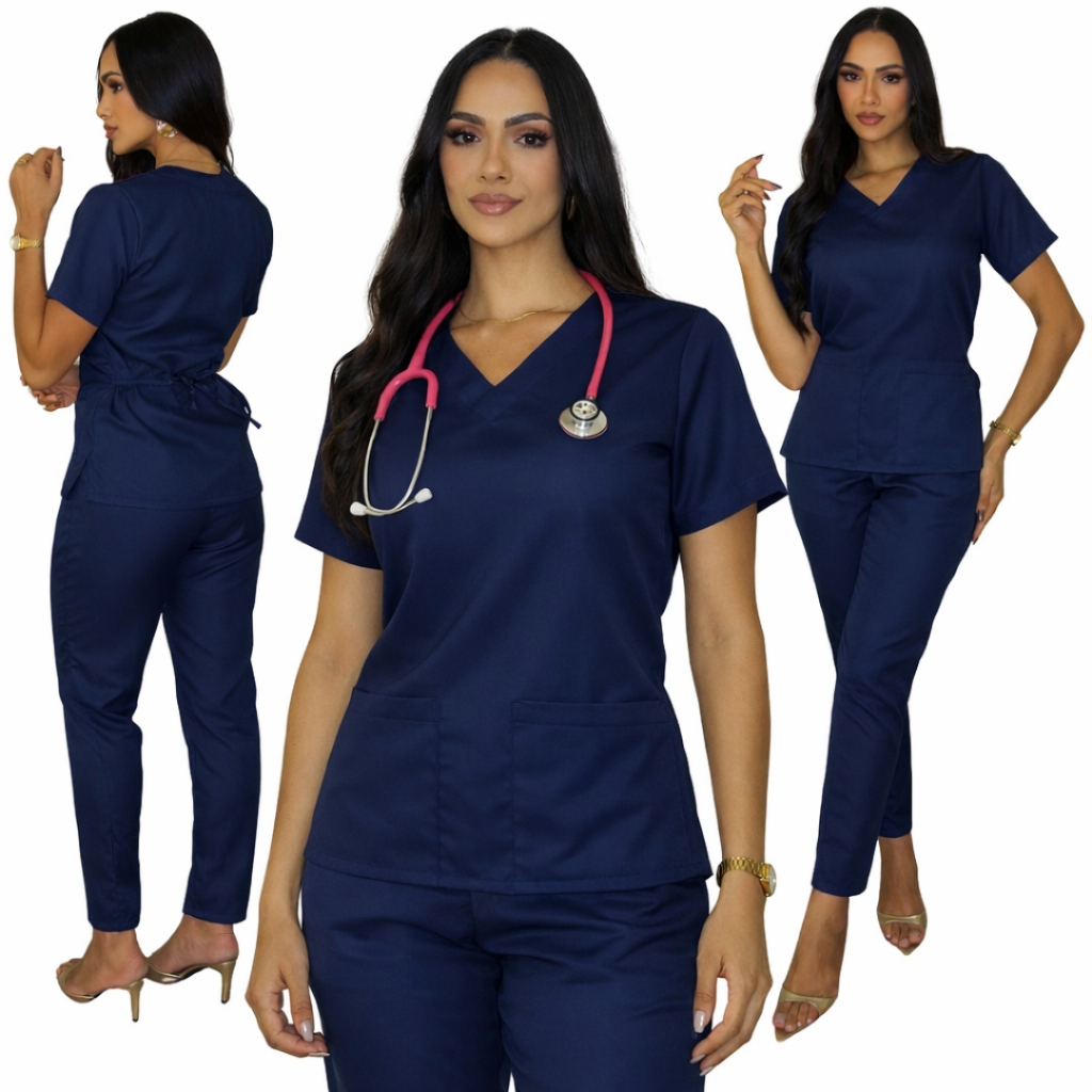 Scrubs Conjunto Oxford Acinturado Pijama Cirurgico Hospitalar Veterinaria Varias Cores