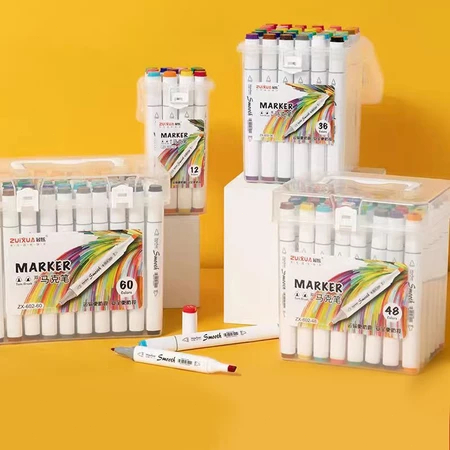 Kit 24/36/48/60 Cores Caneta 2 em 1 Brush Lettering e Ponta Fina Dual Pen Canetinha Colorir Desenho