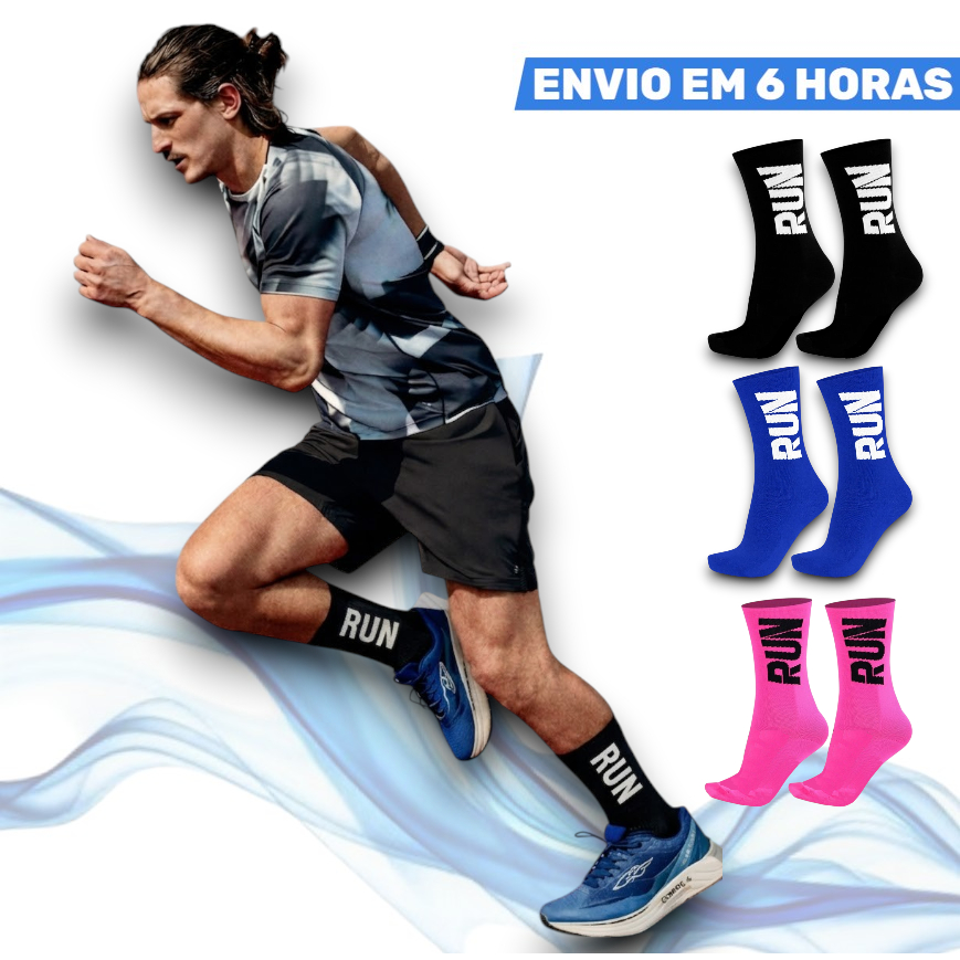 Meias de Cano Alto Corrida Caminhada Run Atleta Esportiva Compressão Unissex Poliamida
