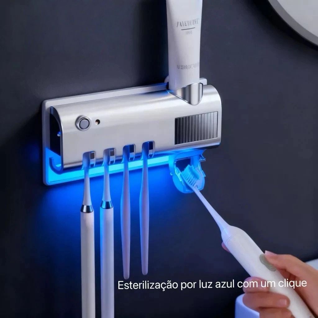 kit1~kit2 Porta Escova Dentes Com Esterilizador Uv Aplicador Pasta de Dente Suporte Dispenser Escova