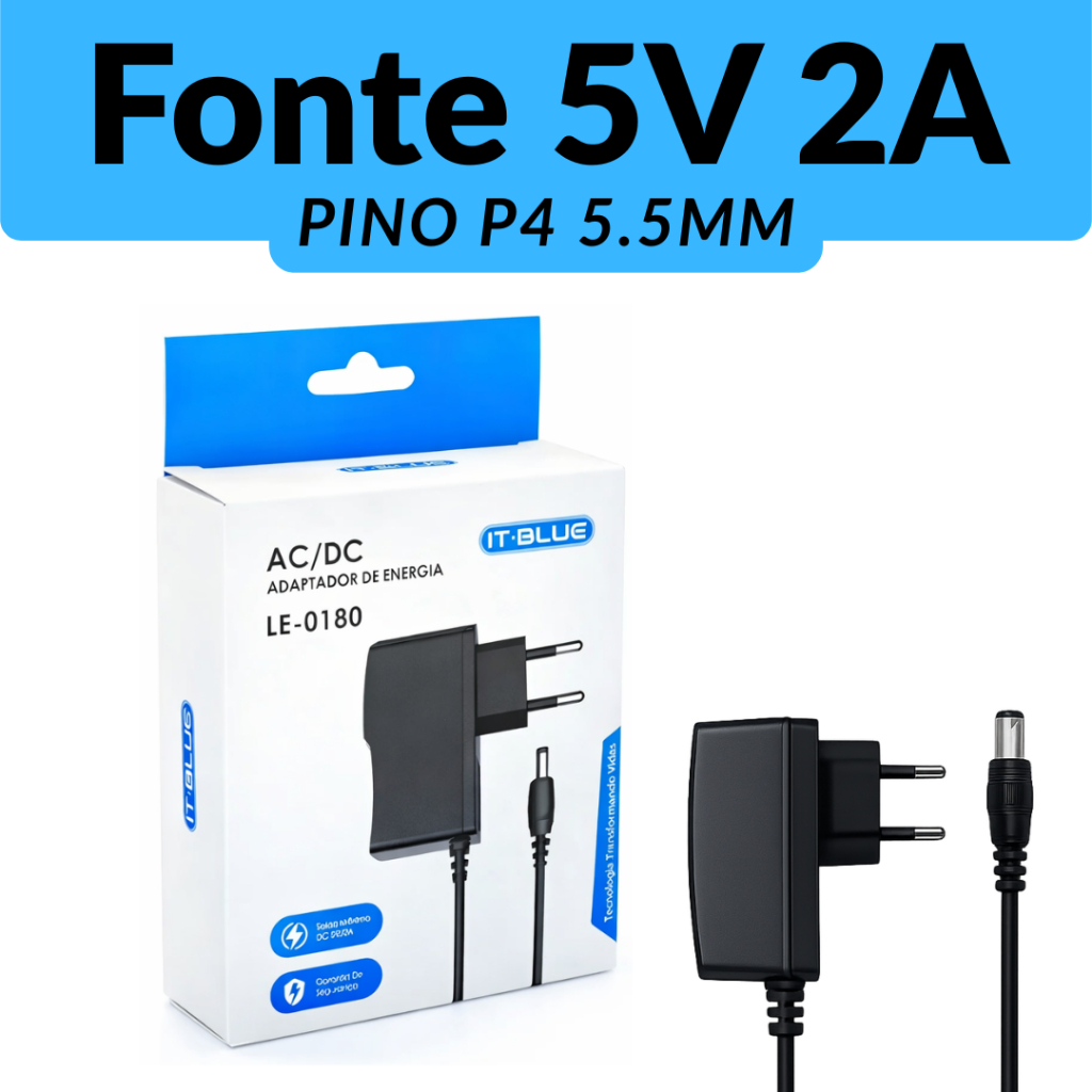 Fonte Carregador 5V 2A Plug P4 Bivolt Para Box Tv Receptor TV Conversor