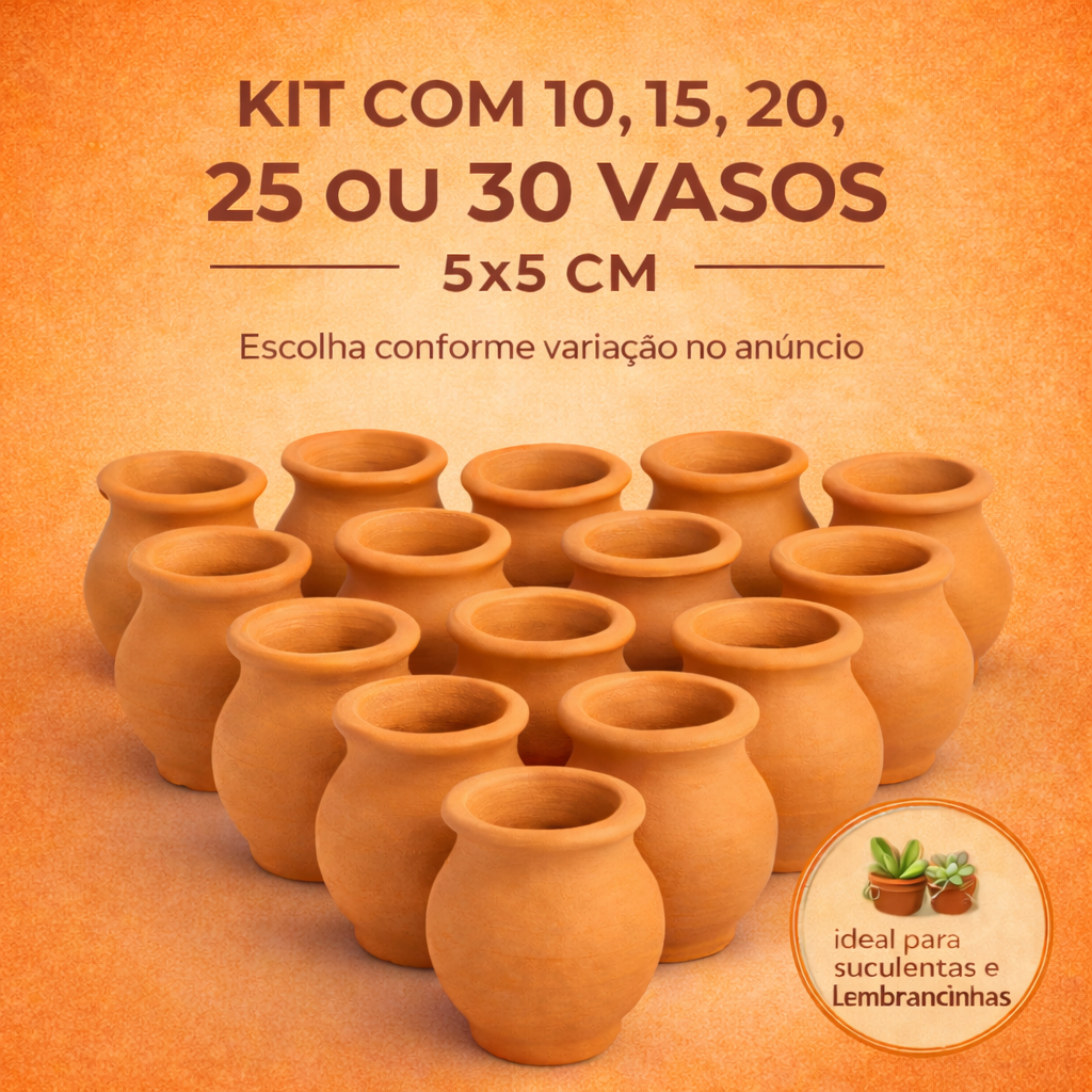 Kit 10, 15, 20, 25 ou 30 Vasos De Barro Pequeno Para Campanha De Igreja 5 Cm Artesanal