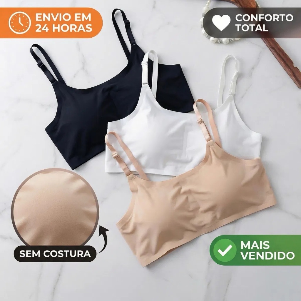 Kit 3 , 2 Ou 1 Unidade Sutiã Top Sem Costura Corte a Laser Com Bojo Removível Alça Regulavél Não Marca