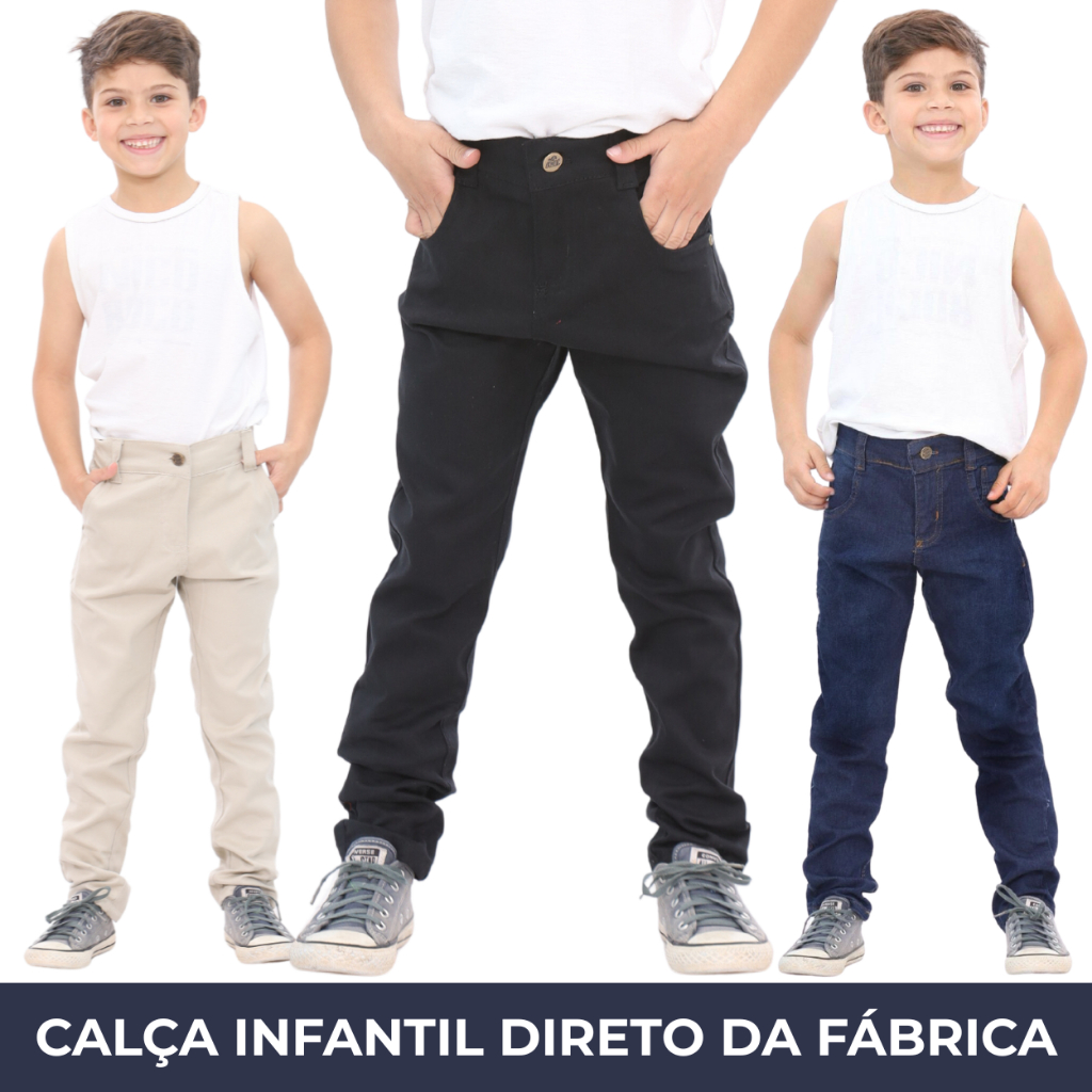 Calça Jeans Infantil Juvenil Menino Tradicional Costura Reforçada Escolar Básica