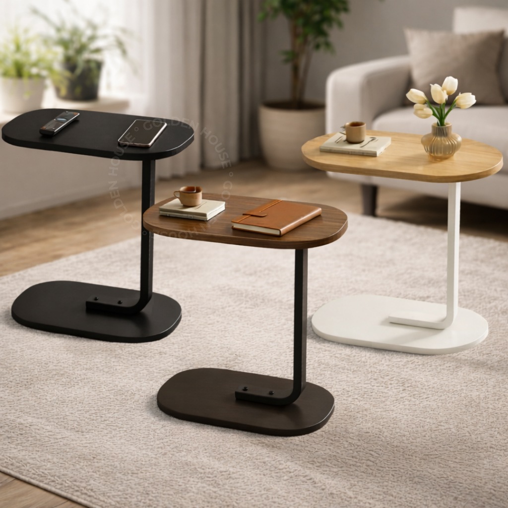 Mesa De Apoio Lateral Base de Ferro e MDF Para Sofá Cama Notebook Portátil - Luxo