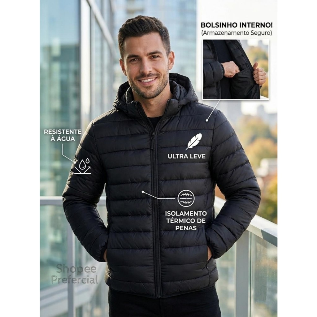 Jaqueta Bobojaco Gominho Masculina Impermeável Inverno Repelente Água Com Capuz Removível