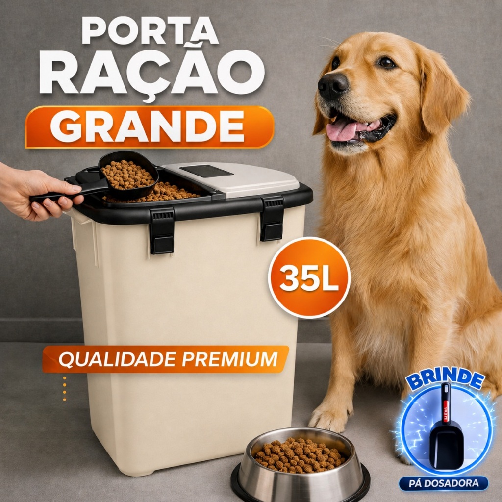 Porta Ração 15kg Para Cachorro E Gato Pet Ultra Resistente Vedação Completa + Pá Dosadora
