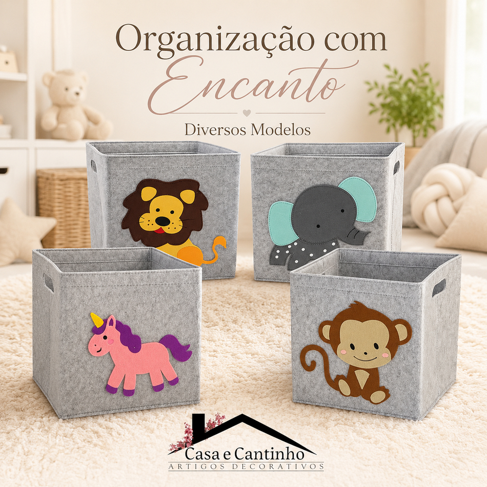 Cesto Organizador Feltro  Decorativo Cesta Brinquedo Roupa Infantil Quarto Bebê Multiuso Dobrável