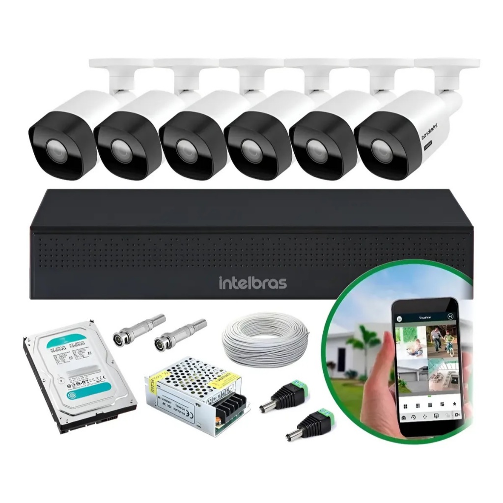 Kit 6 Cameras Intelbras Dvr Mhdx 1008 Cftv Comp Hd 1tb