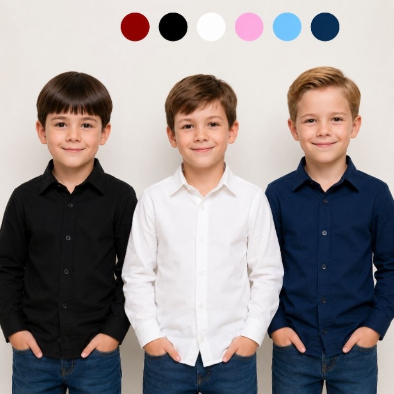 Camisa Infantil Social Manga Longa Diversas Cores Algodão Menino