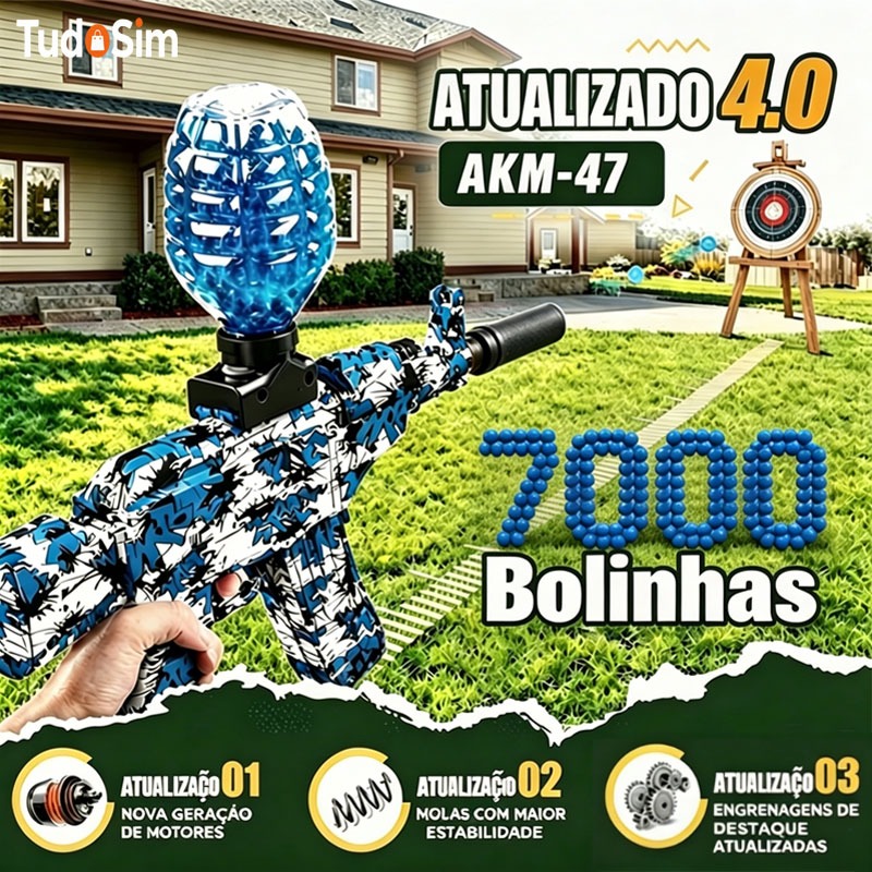Lançador Elétrico de Bolinhas de Gel AK47/M416/MP5, com Silenciador, Bolinhas e Acessórios. Uso exclusivo para adultos