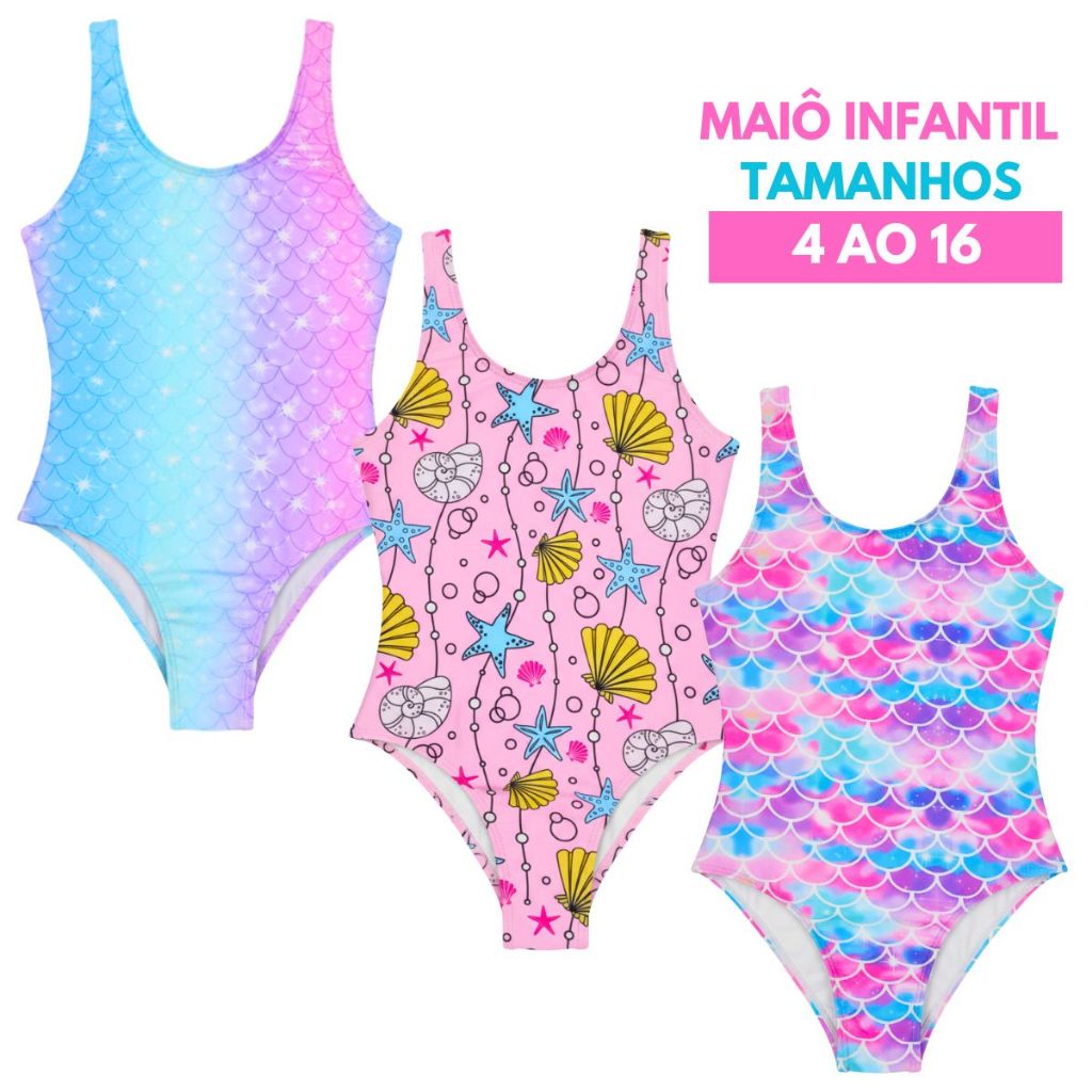 Maiô De Natação Infantil E Juvenil Menina Praia Piscina Roupa De Banho Reforçado Escolar 4 Ao 16