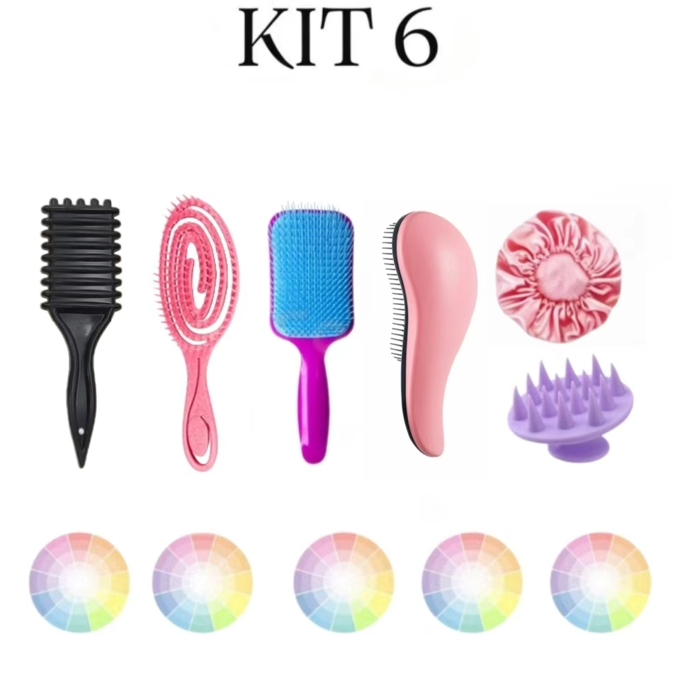 Kit 06 Escova Raquete Flex Escova Mágica e ONDA Massageador de Silicone Touca de Cetim Beauty Flash