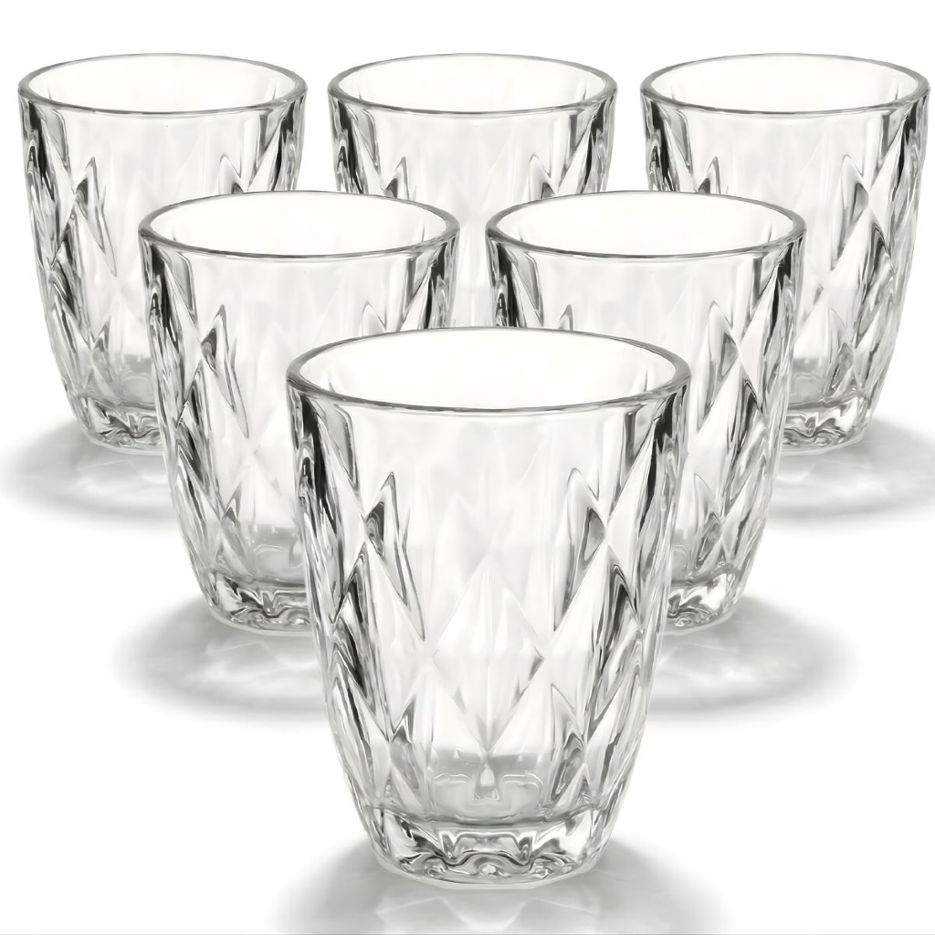 Jogo 6 Copos Baixos Diamond 300ml Vidro Grosso Diamante Luxo