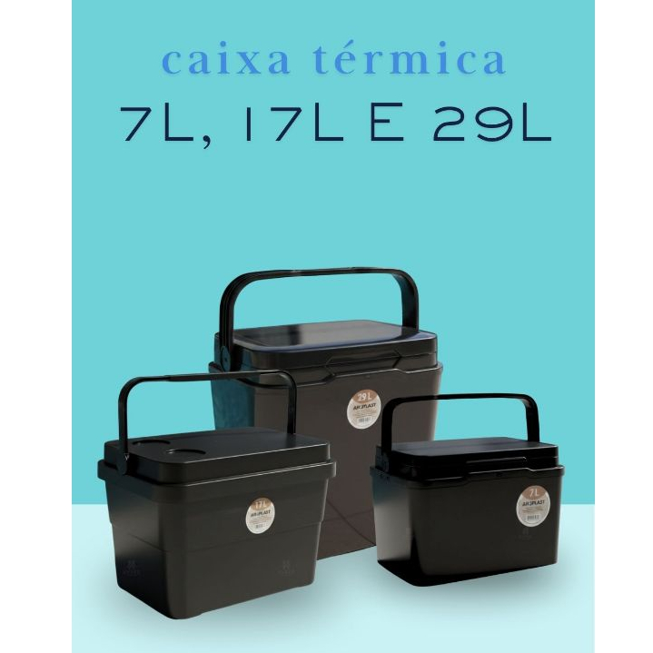 Caixa Térmica Cooler Pequeno Médio Grande 7L/17L/29L Preta Arqplast