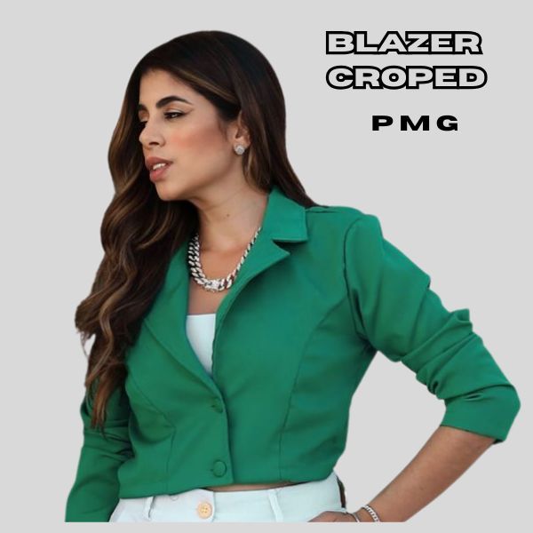Blazer Cropped Feminino Alfaiataria Botão Forrado Manga Longa Elegante Social Casual Chic