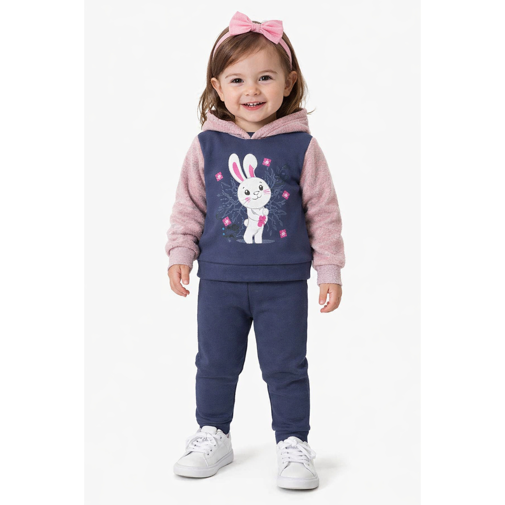 Conjunto Infantil Moletom com Capuz – menina- Sortido -  inverno 1, 2 3