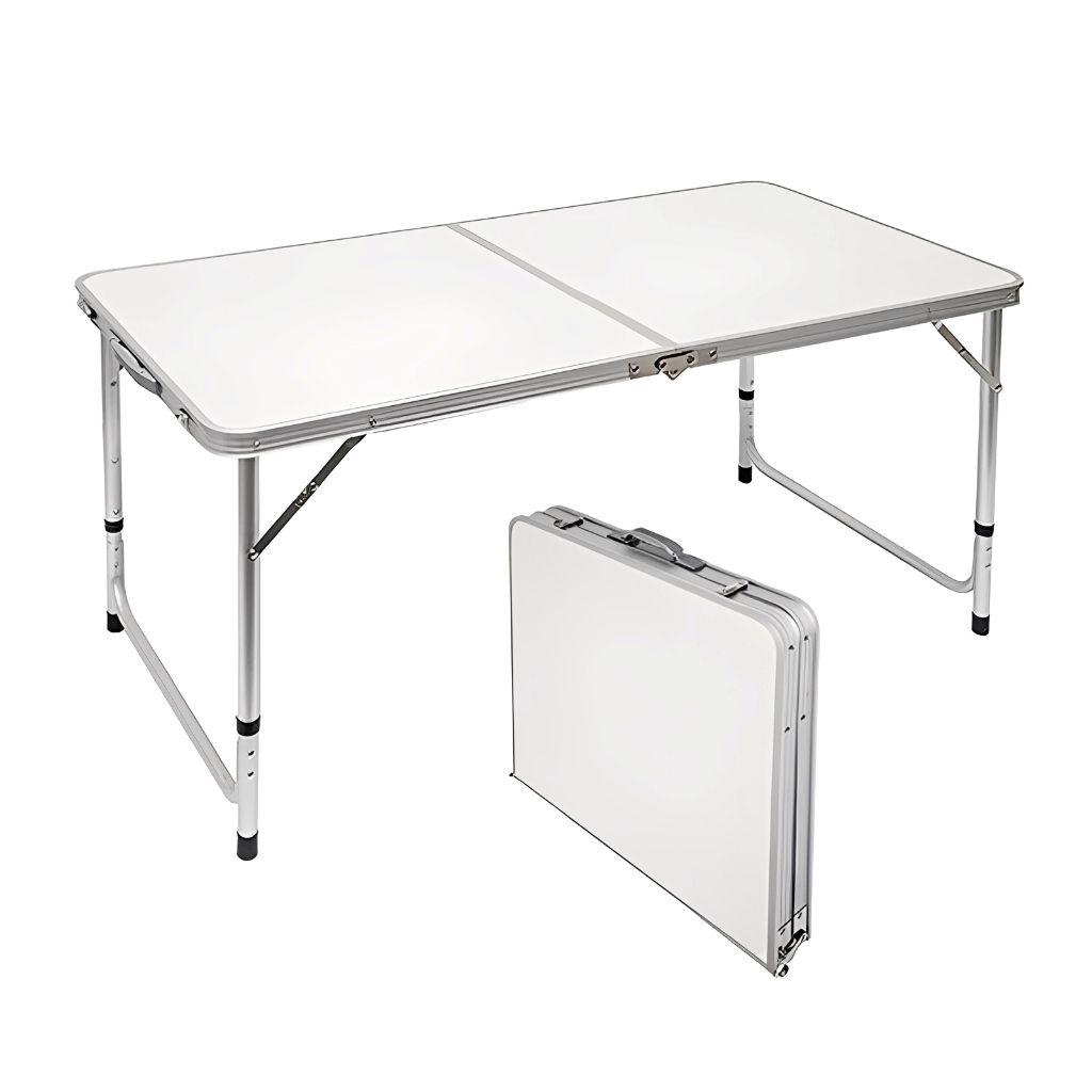 Mesa Dobrável de Alumínio 120x60cm com Tampo MDF e Alça para Camping