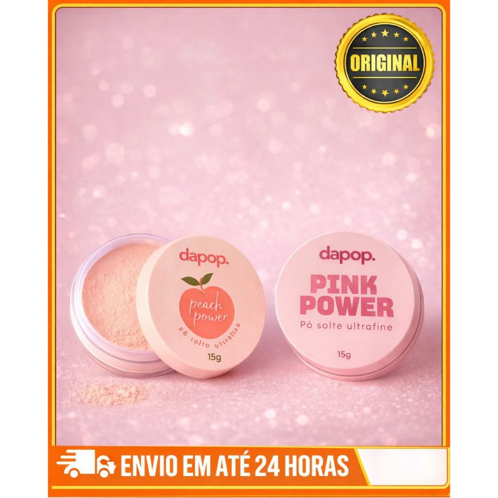 Pó Solto Ultrafino Dapop Pêssego ou Pink Power -  Fixação,Toque Suave, Não Estoura no Flash